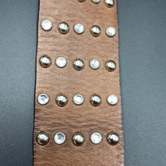 Faux Leather Rhinestone Brass Buckle Belt - Picture 2 of 4